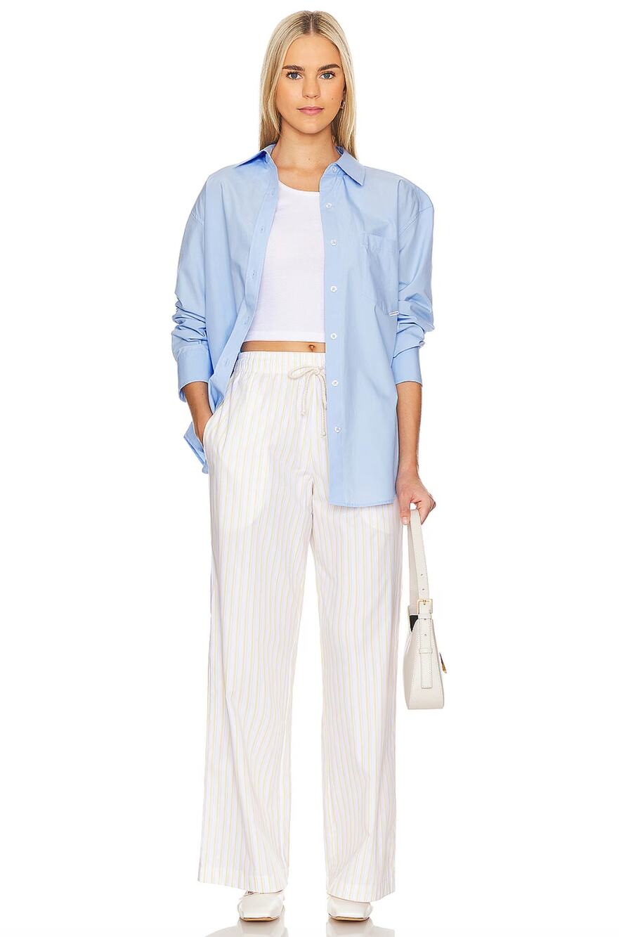 Donni Drawstring Pull-On Wide Leg Cotton Pop Pant in Corn Stripe, Size XXL